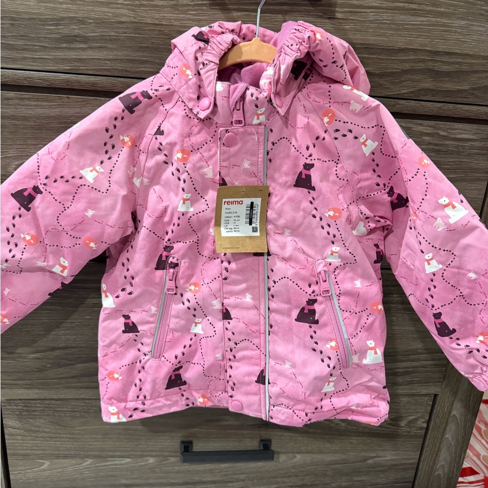 Reima Pink Quilted Jacket with Bear Print